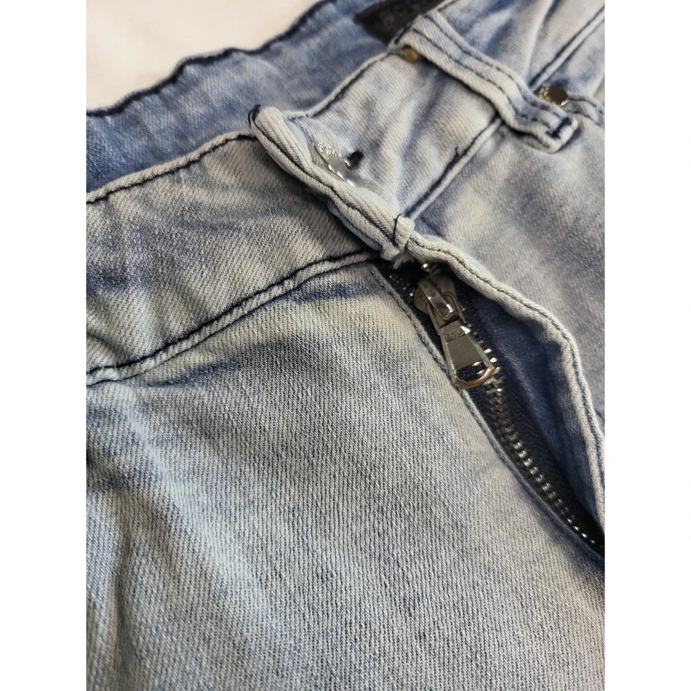 Y2K Rockstar Original Honor Mens Distressed Lace Up Cargo Jeans Light Blue 34